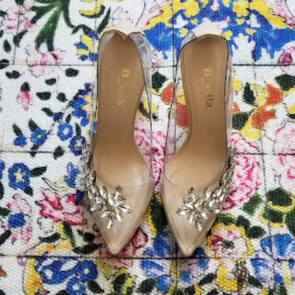 PVC Diamond Embellished Shinny Princess Heel Pumps US 6